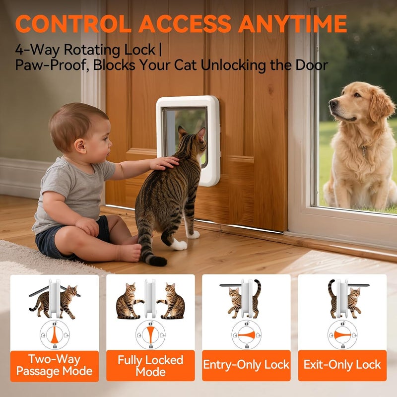 LIBBEPET Cat Door Interior Door, Push & Turn 4-Way Lock Indoor Cat Doors, Reinforced ABS Frame Pet Doors for Cats Up to 11 lbs, Easy DIY Installation for Interior and Exterior Doors, Medium - Image 2